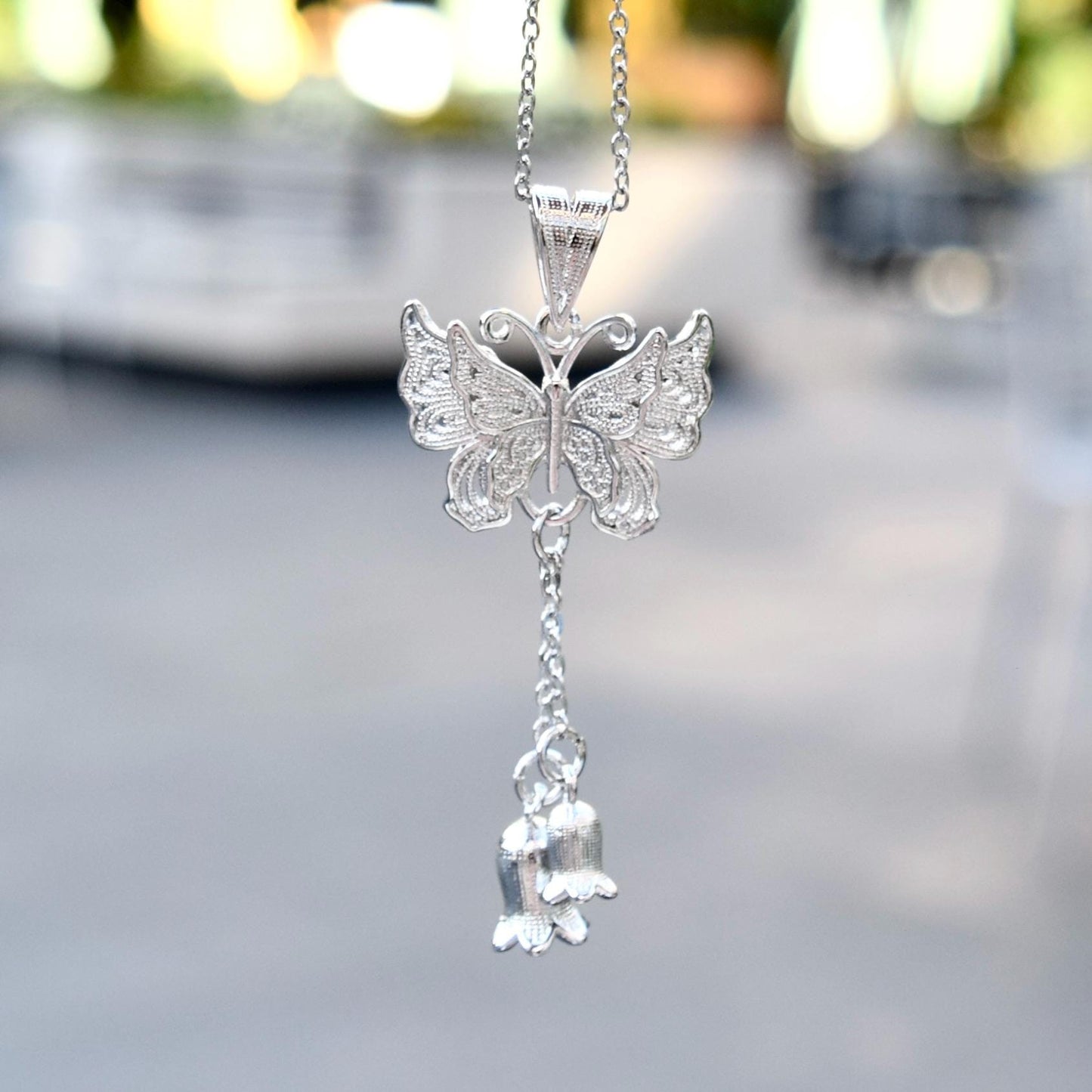 Butterfly Lily Charm Necklace - Stainless Steel Necklace