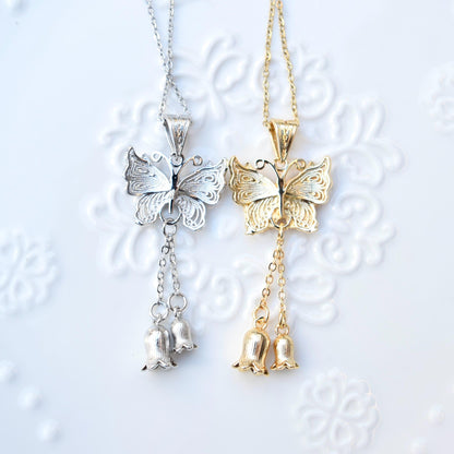 Butterfly Lily Charm Necklace - Stainless Steel Necklace