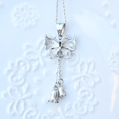 Butterfly Lily Charm Necklace - Stainless Steel Necklace