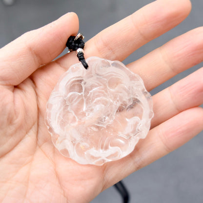 Clear Quartz Large Peony Pendant Necklace