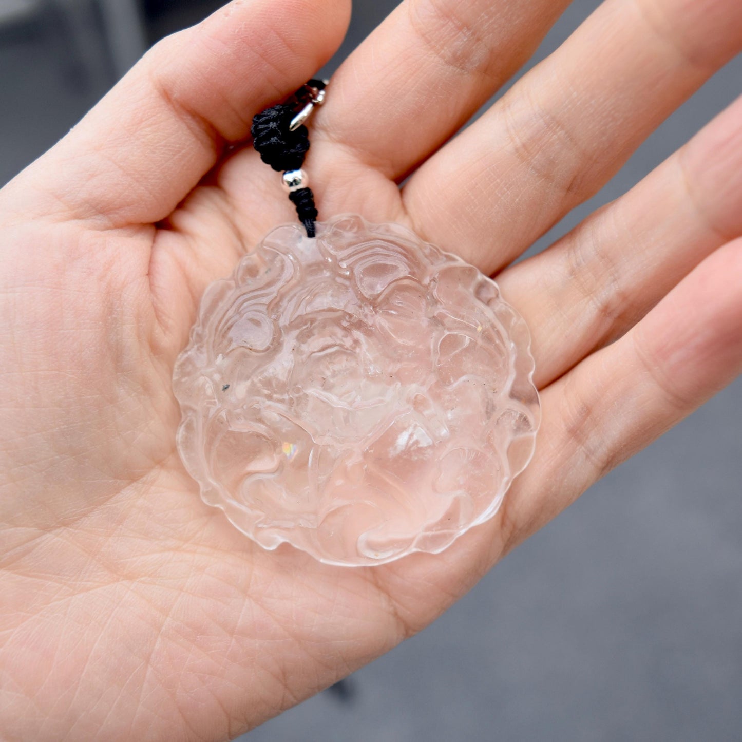 Clear Quartz Large Peony Pendant Necklace