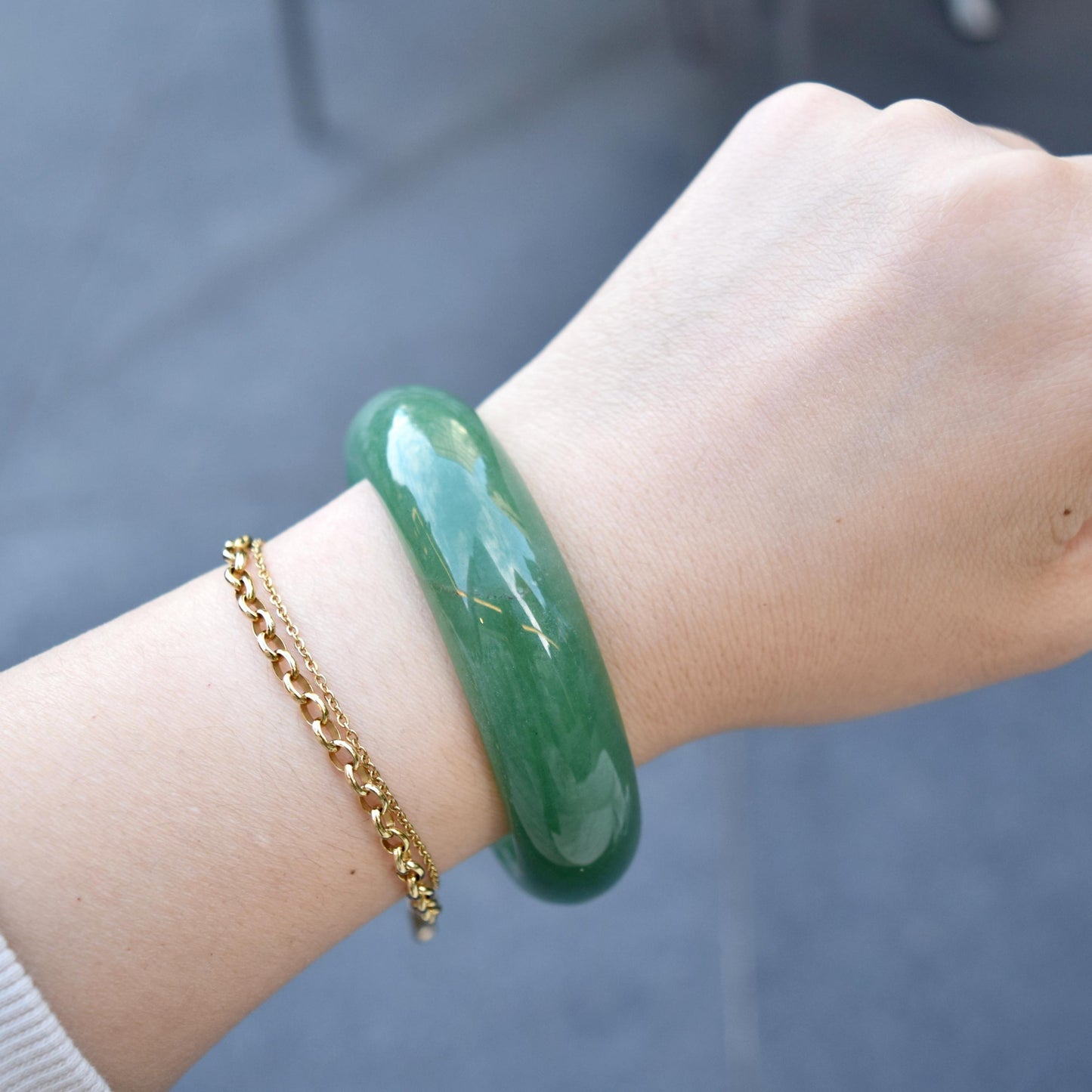 58.9 mm Green Aventurine Bangle - Quartz Jade Bangle Bracelet