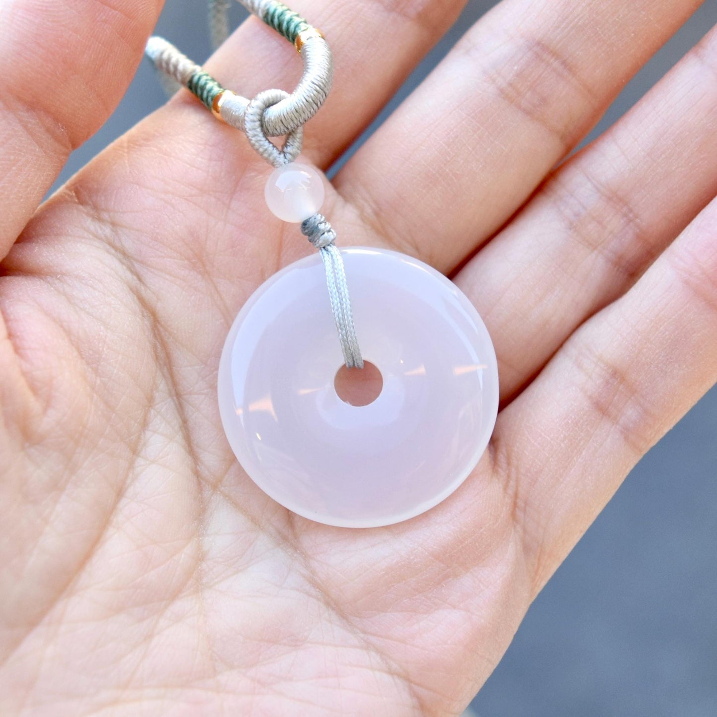 White Agate Peace Buckle Donut Necklace - 平安扣