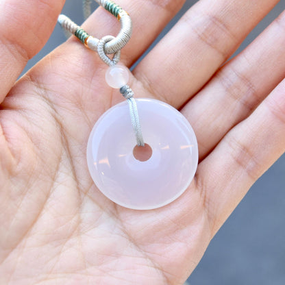 White Agate Peace Buckle Donut Necklace - 平安扣
