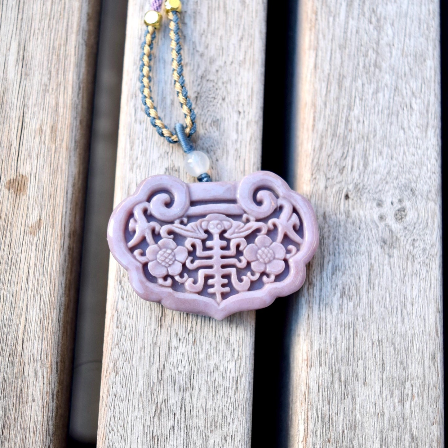 Purple Flora Lock Pendant Rope Necklace - Ocean Jasper