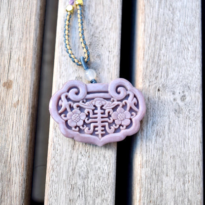 Purple Flora Lock Pendant Rope Necklace - Ocean Jasper