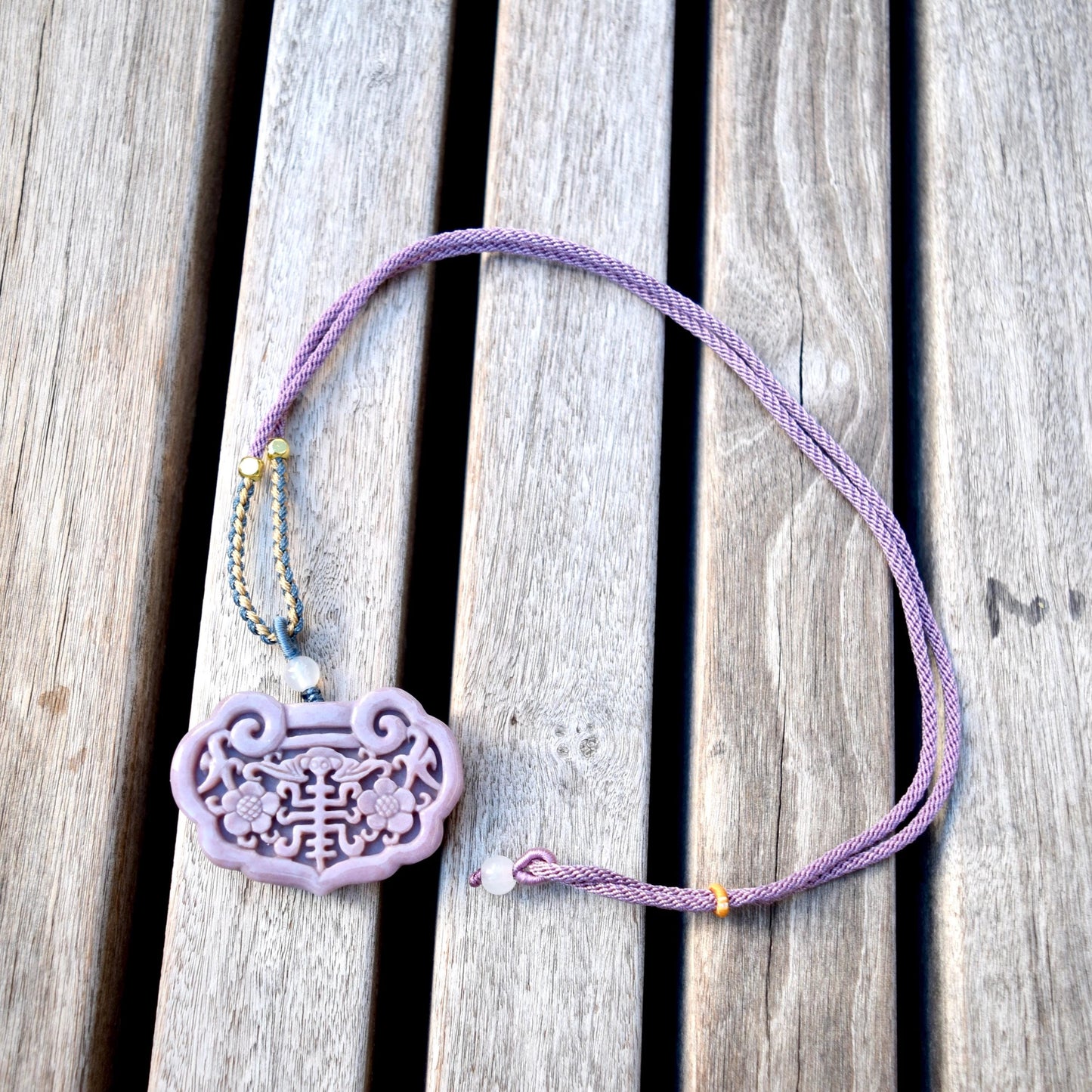 Purple Flora Lock Pendant Rope Necklace - Ocean Jasper