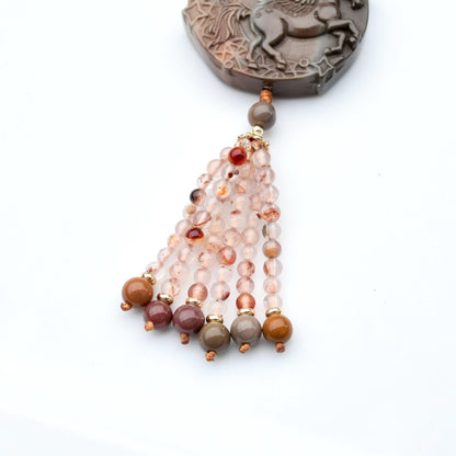 Jasper Unicorn Pendant Tassel Necklace - Colorful Agate Necklace