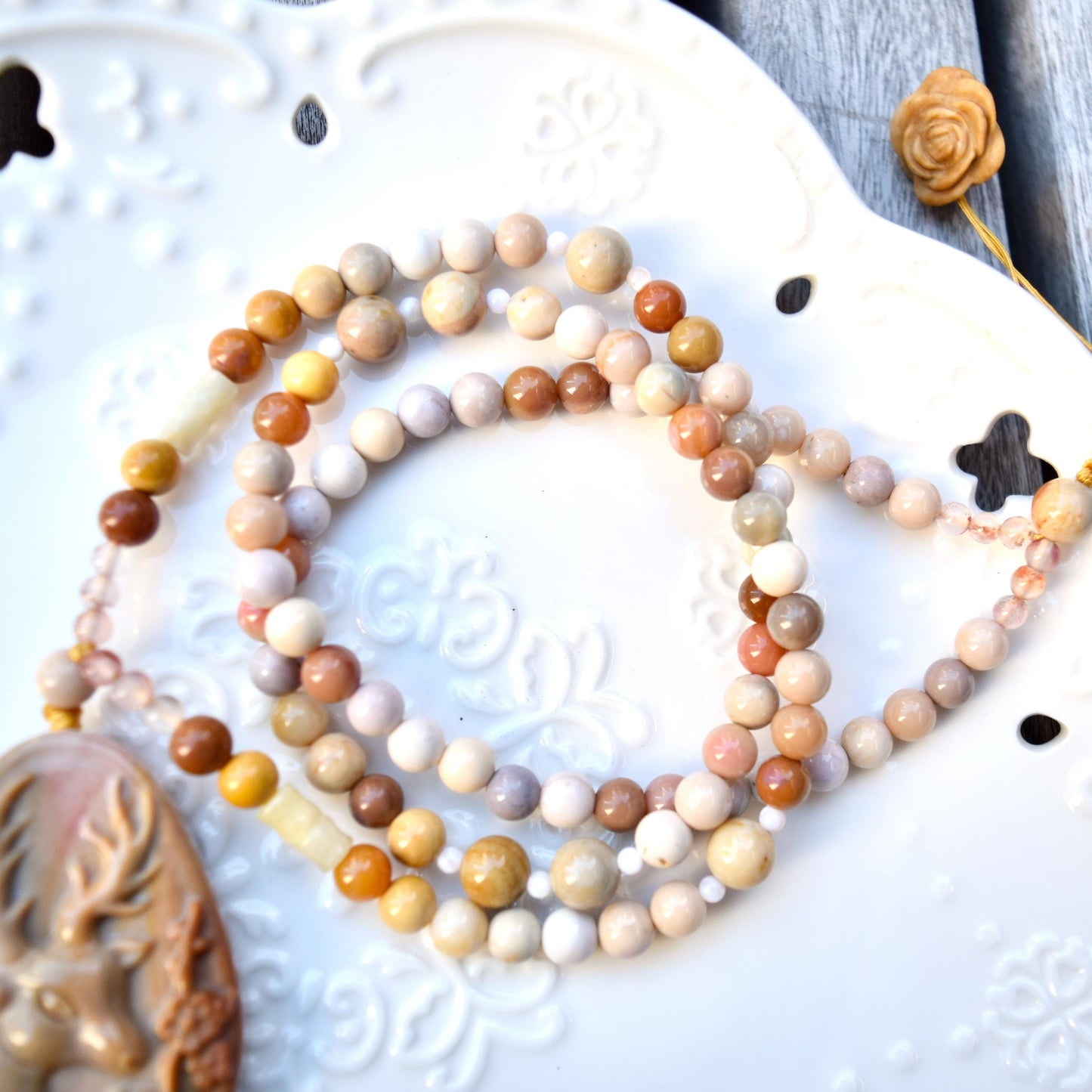 Jasper Flora Deer Pendant Tassel Necklace - Colorful Agate Necklace