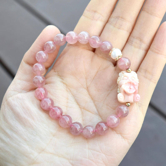 Coin Loin Charm Bracelet  - Conch Shell Rose Quartz Beads