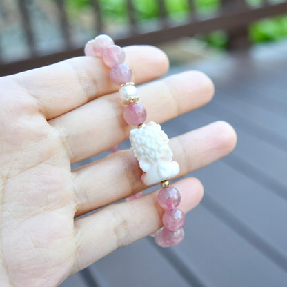 Coin Loin Charm Bracelet  - Conch Shell Rose Quartz Beads