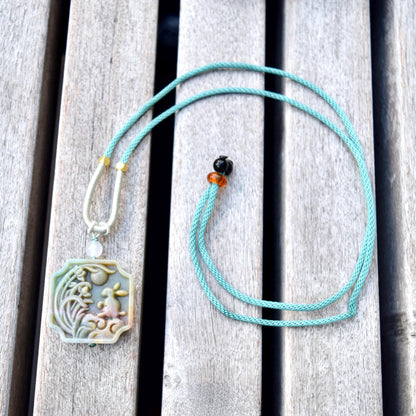 Rabbit Moon Pendant Rope Necklace - Ocean Jasper