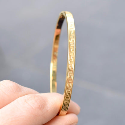 Golden Traditional Pattern Carved Bangle - Stainless Steel