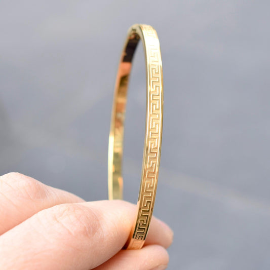 Golden Traditional Pattern Carved Bangle - Stainless Steel