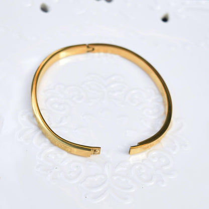 Golden Traditional Pattern Carved Bangle - Stainless Steel