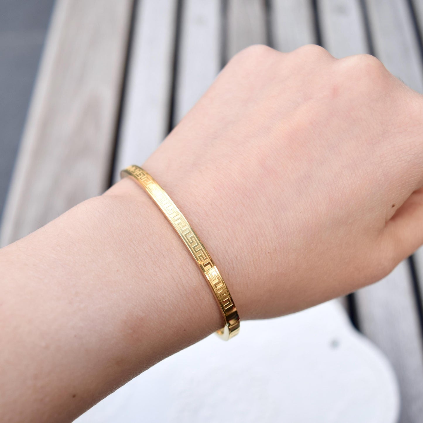 Golden Traditional Pattern Carved Bangle - Stainless Steel