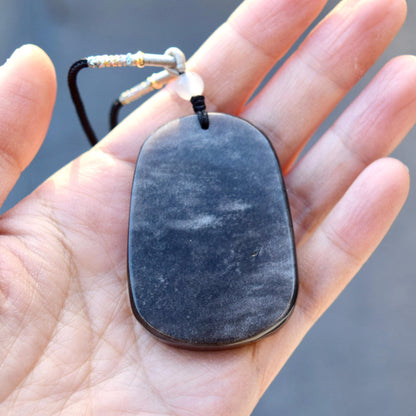 Obsidian Black Silver Dragon Pendant Necklace