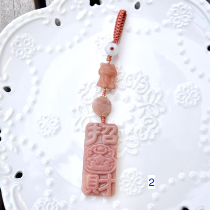 Lucky Cat Ornament - Pink Jade Bag Charm Keychain