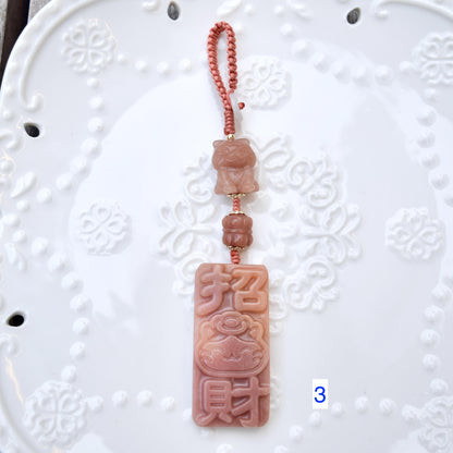 Lucky Cat Ornament - Pink Jade Bag Charm Keychain
