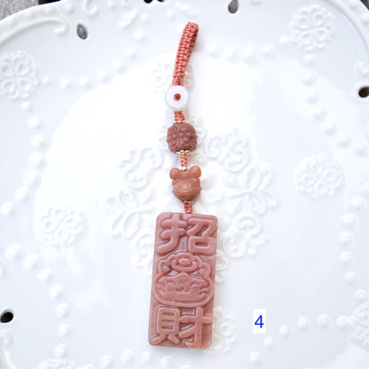 Lucky Cat Ornament - Pink Jade Bag Charm Keychain