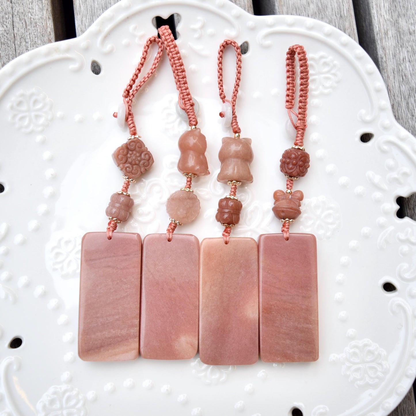 Lucky Cat Ornament - Pink Jade Bag Charm Keychain