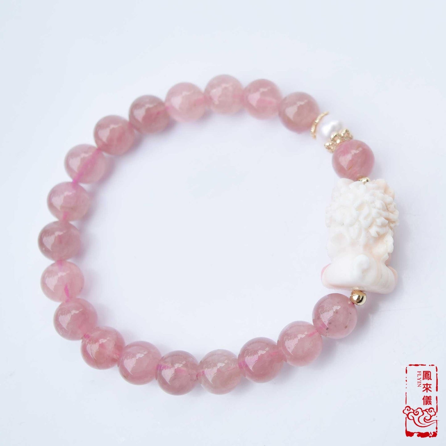 Coin Loin Charm Bracelet  - Conch Shell Rose Quartz Beads