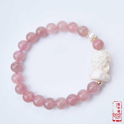 Coin Loin Charm Bracelet  - Conch Shell Rose Quartz Beads