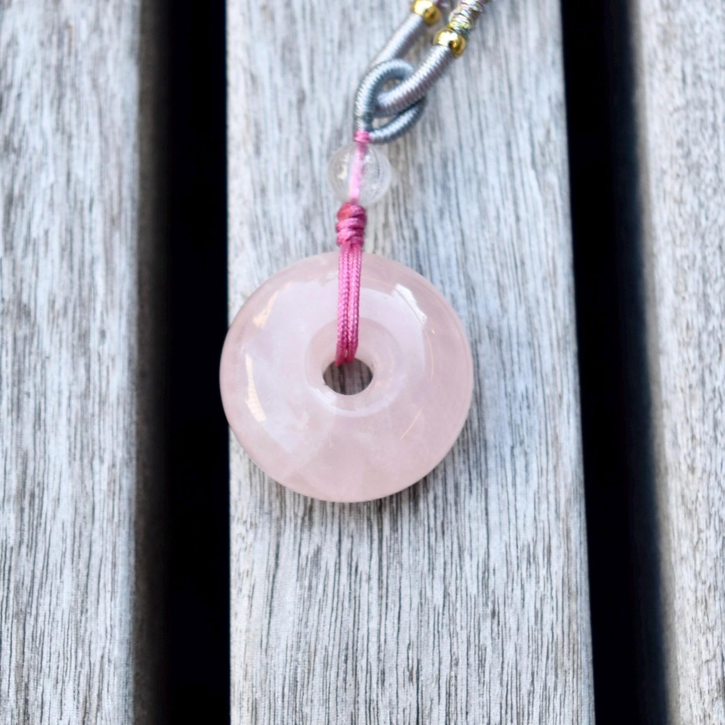 Pink Peace Buckle Rope Necklace - Rose Quartz Crystal Pendant
