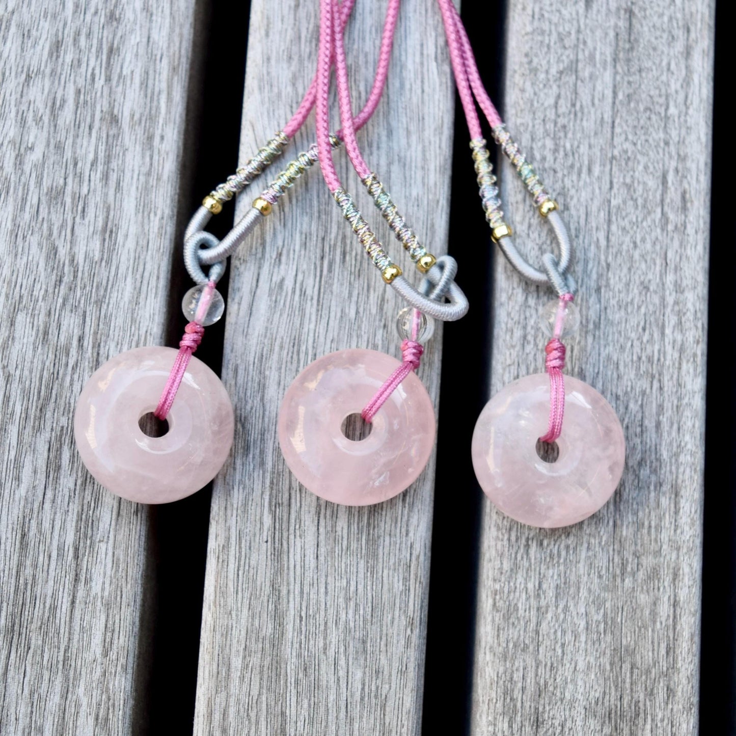 Pink Peace Buckle Rope Necklace - Rose Quartz Crystal Pendant