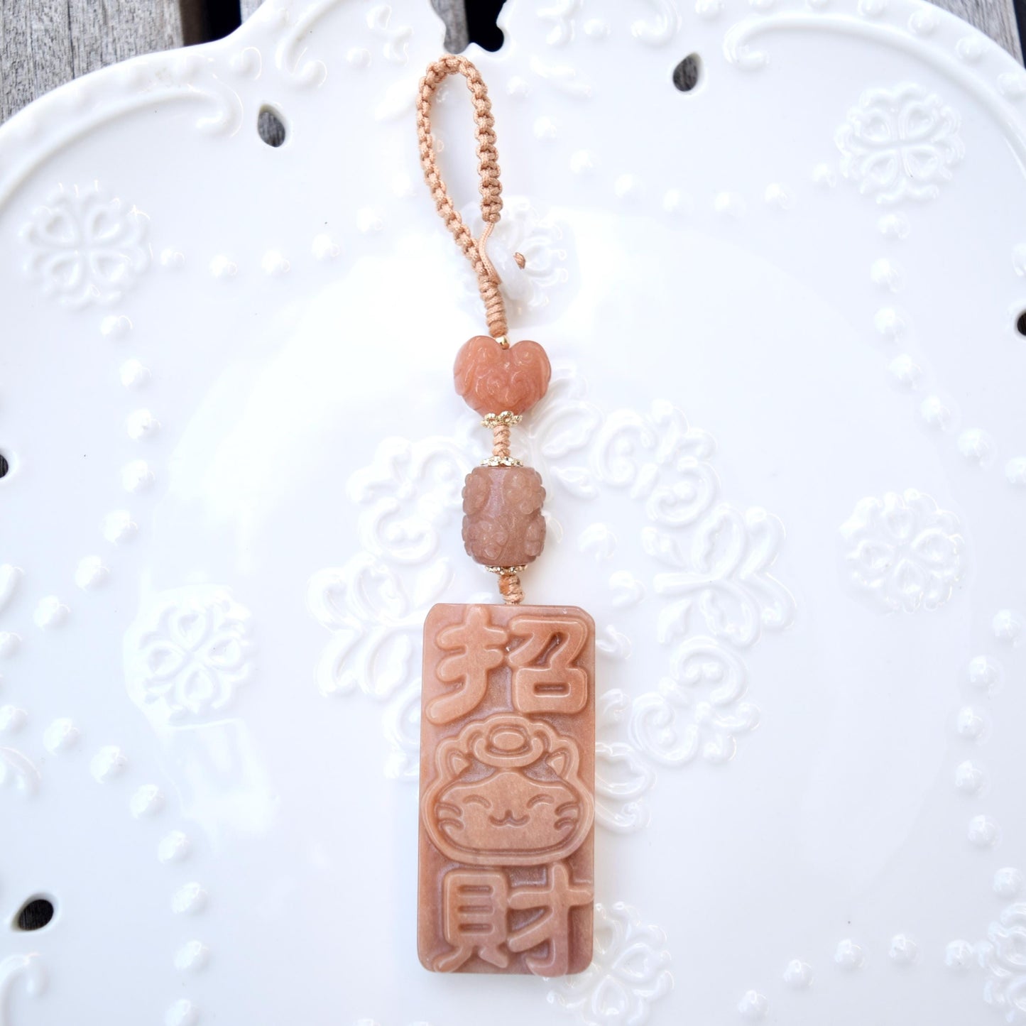 Lucky Cat Daruma Doll Ornament - Pink Jade Bag Charm Keychain