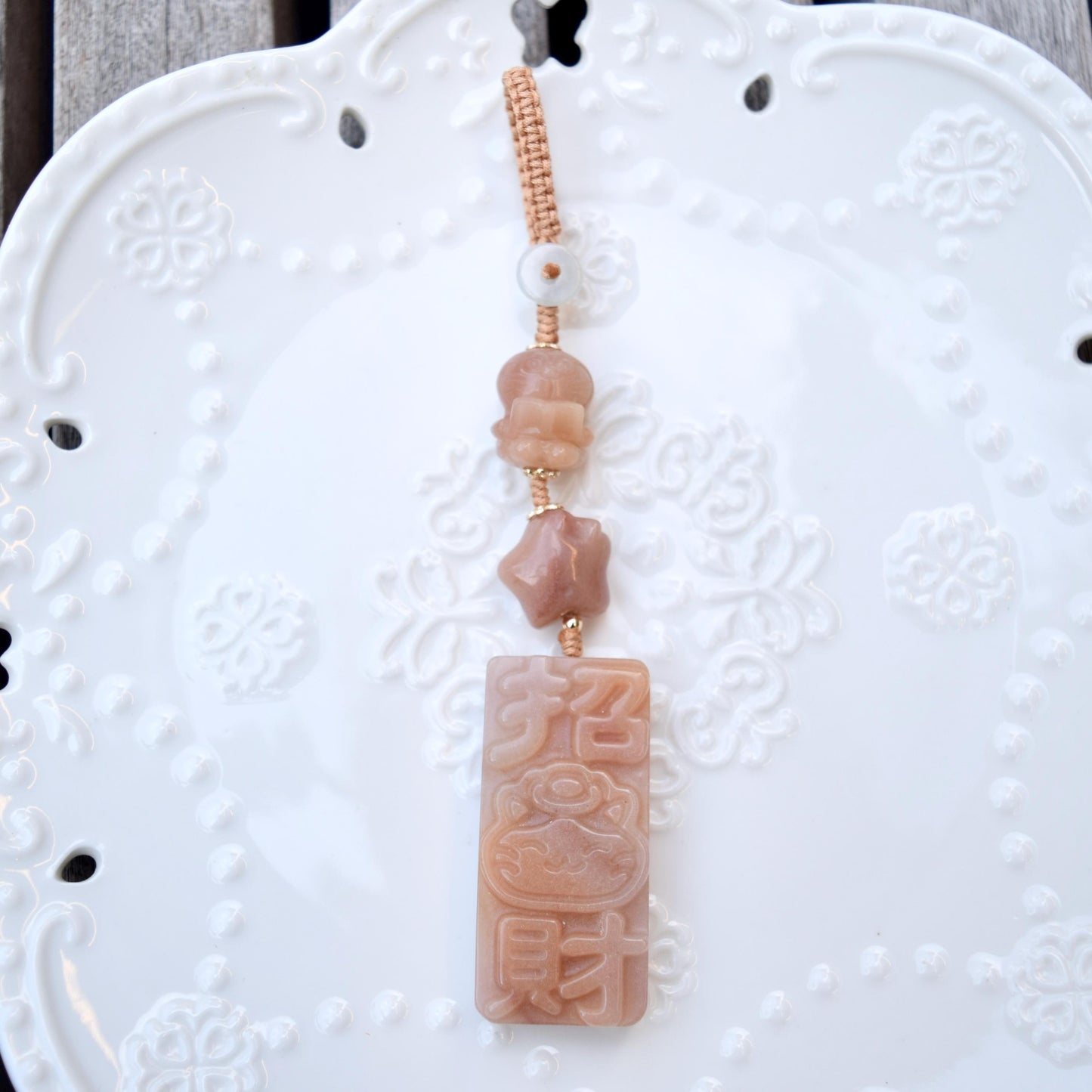 Lucky Cat Daruma Doll Ornament - Pink Jade Bag Charm Keychain