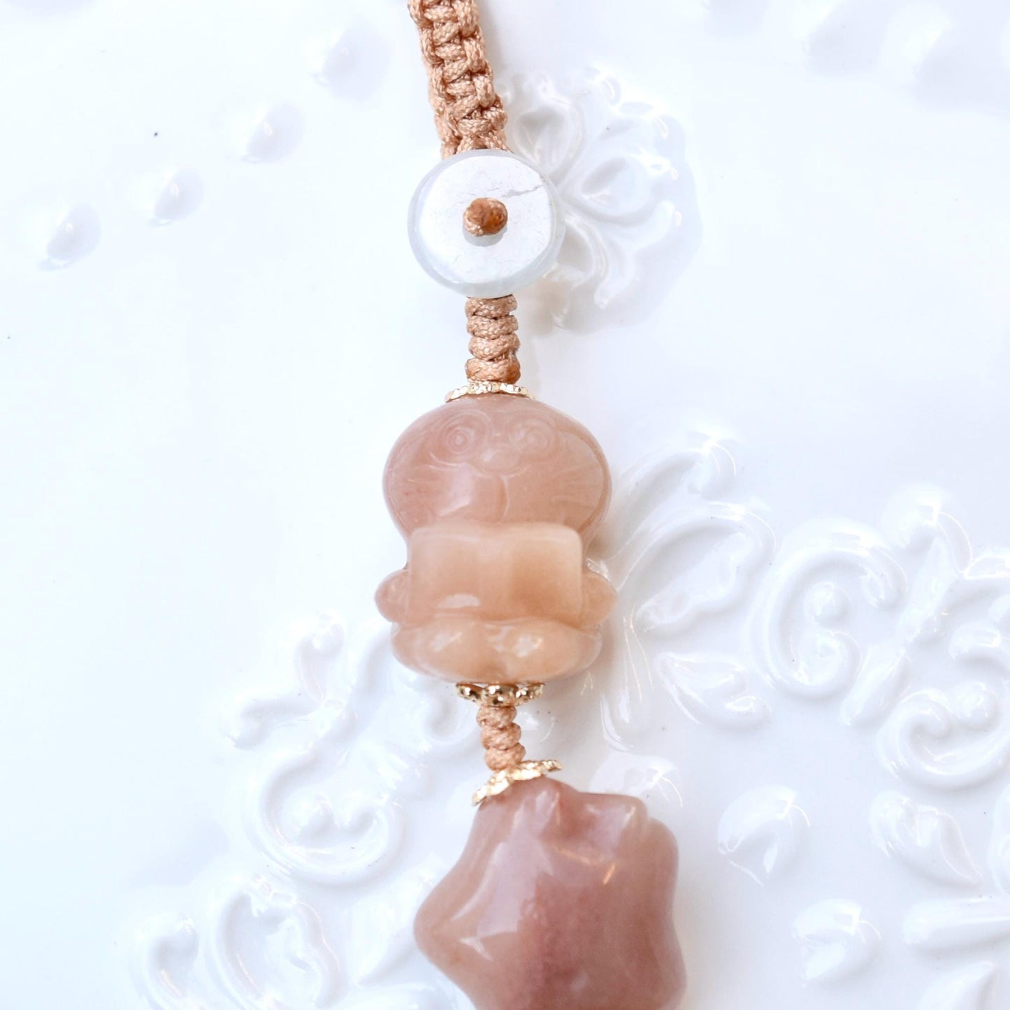 Lucky Cat Daruma Doll Ornament - Pink Jade Bag Charm Keychain