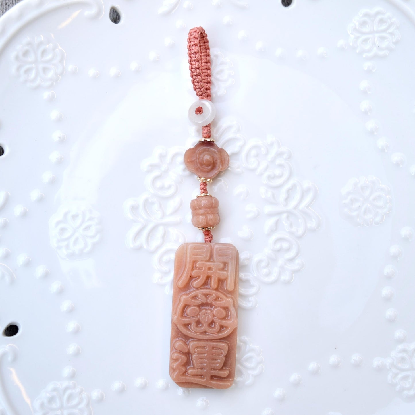 Lucky Cat Daruma Doll Ornament - Pink Jade Bag Charm Keychain