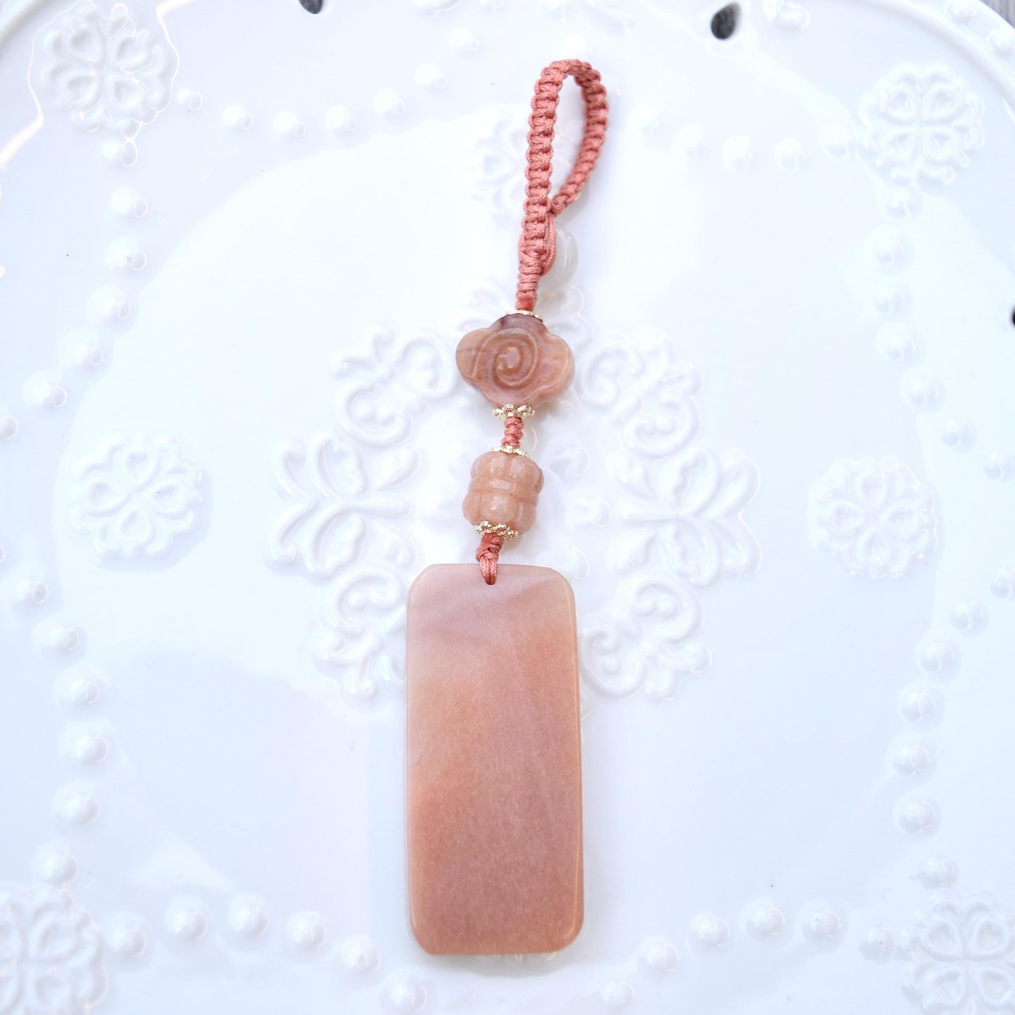 Lucky Cat Daruma Doll Ornament - Pink Jade Bag Charm Keychain