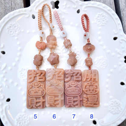 Lucky Cat Daruma Doll Ornament - Pink Jade Bag Charm Keychain