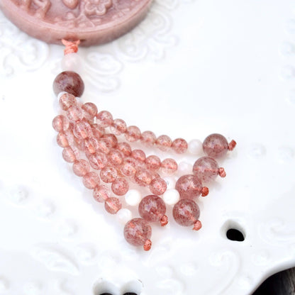 Bird Plum Blossom Jade Necklace - Pink Aventurine Quartz Beaded