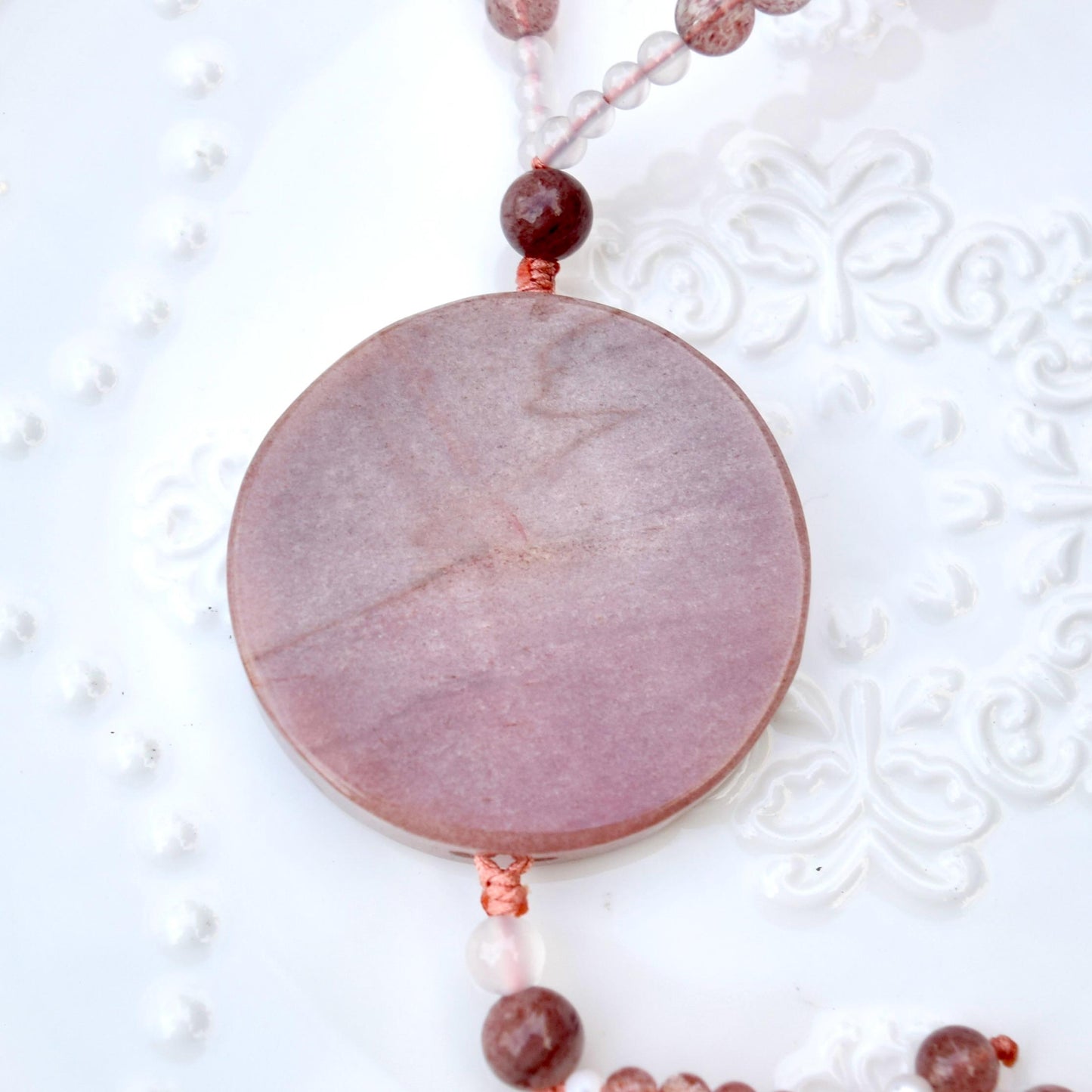 Bird Plum Blossom Jade Necklace - Pink Aventurine Quartz Beaded