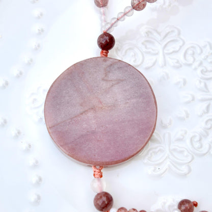 Bird Plum Blossom Jade Necklace - Pink Aventurine Quartz Beaded
