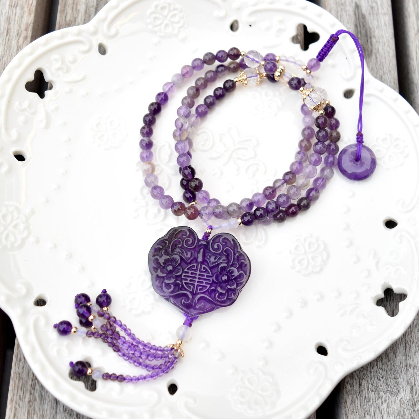 Amethyst Flora Lock Beaded Necklace
