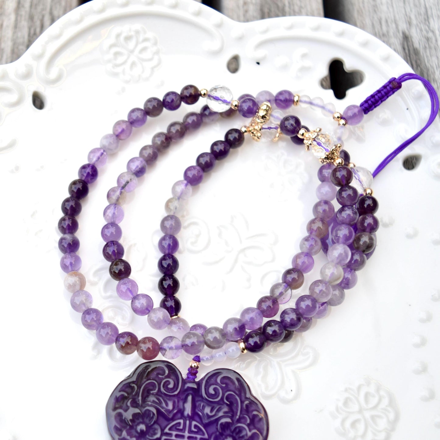 Amethyst Flora Lock Beaded Necklace