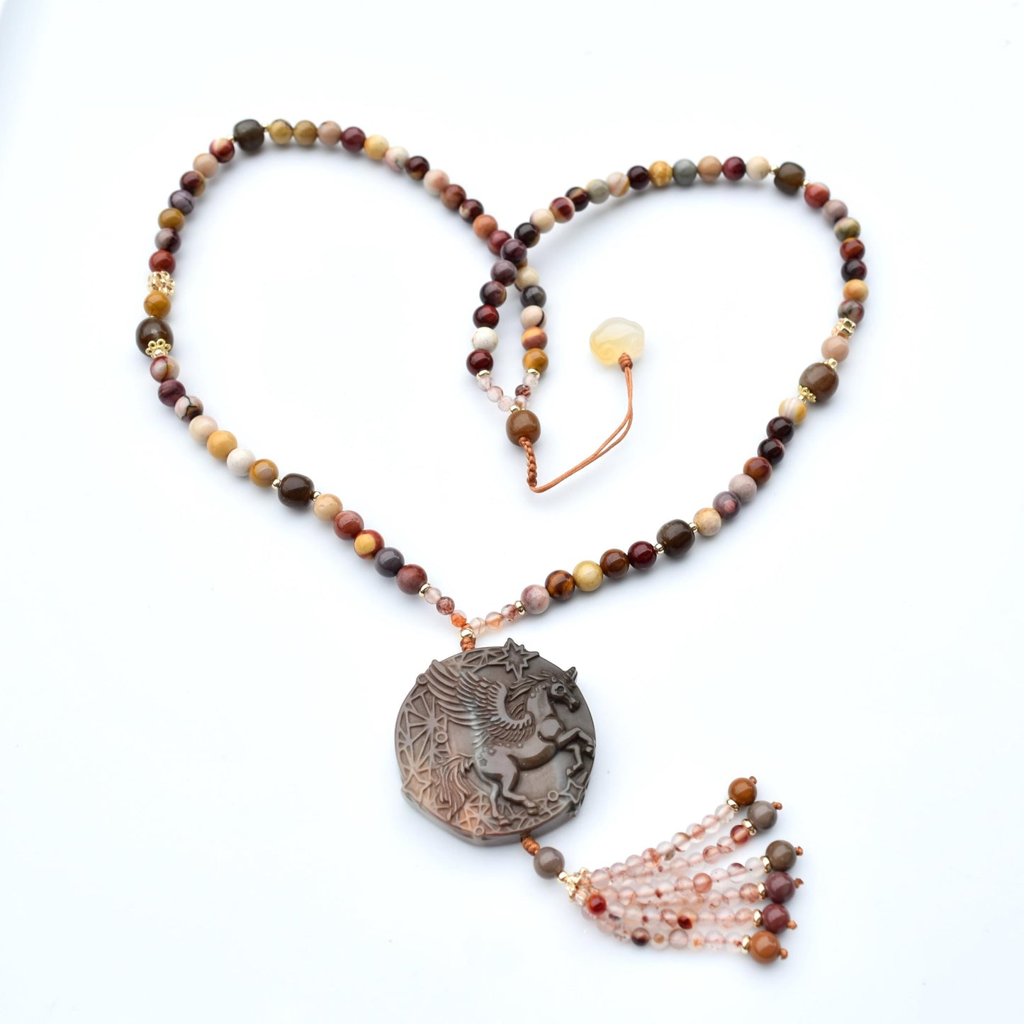 Jasper Unicorn Pendant Tassel Necklace - Colorful Agate Necklace