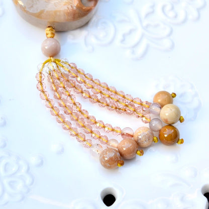 Jasper Flora Deer Pendant Tassel Necklace - Colorful Agate Necklace