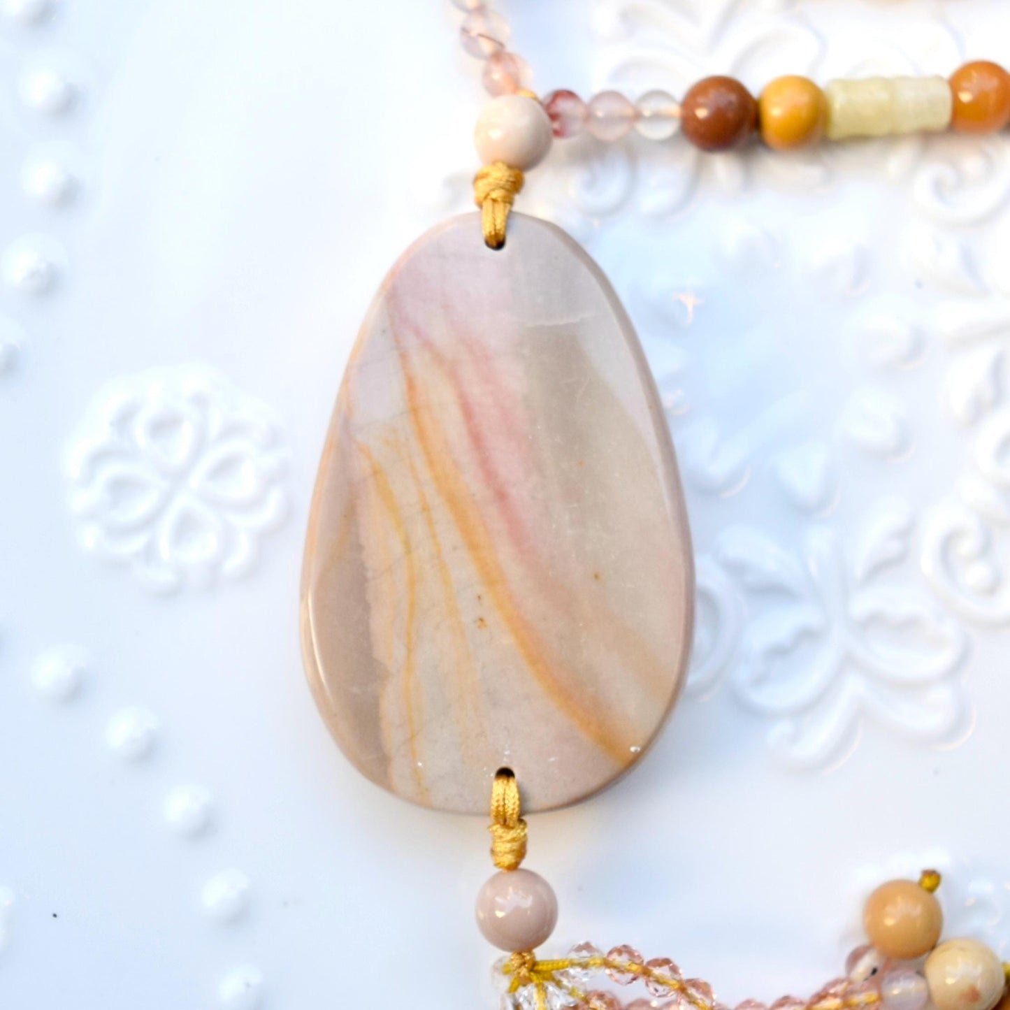 Jasper Flora Deer Pendant Tassel Necklace - Colorful Agate Necklace