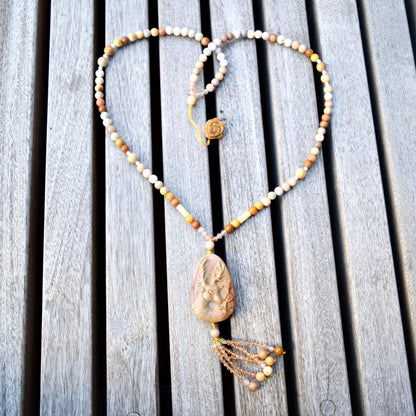 Jasper Flora Deer Pendant Tassel Necklace - Colorful Agate Necklace