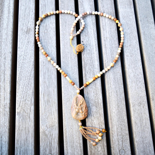 Jasper Flora Deer Pendant Tassel Necklace - Colorful Agate Necklace