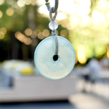 Green Agate Peace Buckle Donut Necklace - 平安扣