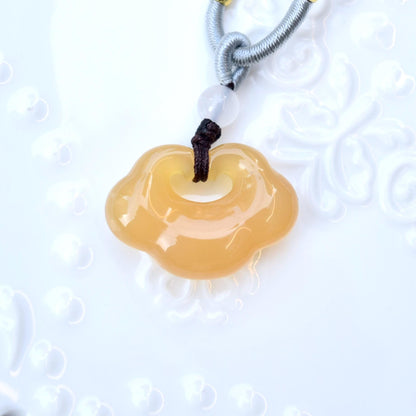 Ruyi Baby Lock Charm Necklace - Yellow Agate 如意寶寶锁