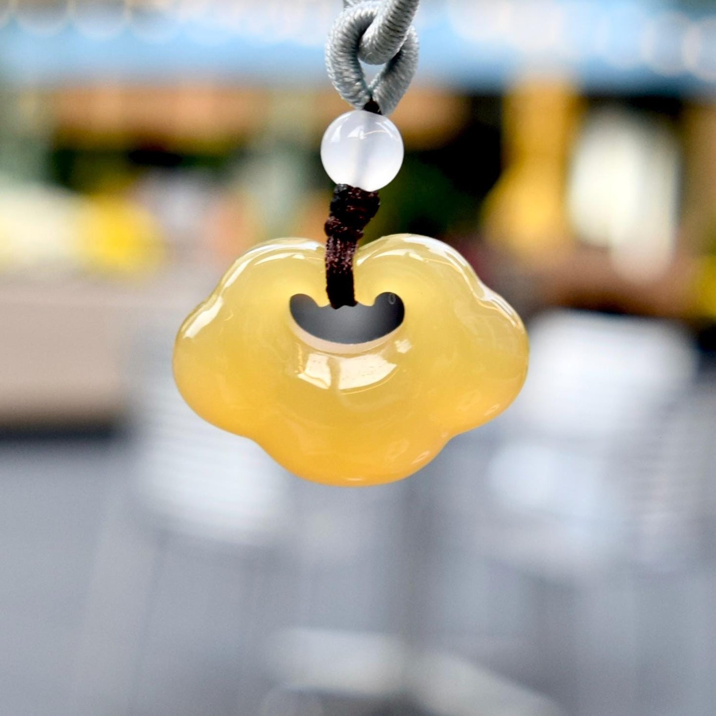 Ruyi Baby Lock Charm Necklace - Yellow Agate 如意寶寶锁