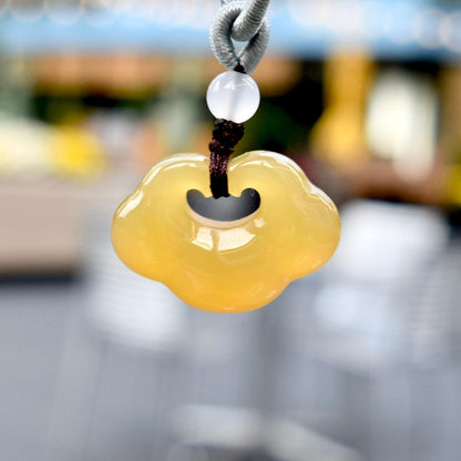 Ruyi Baby Lock Charm Necklace - Yellow Agate 如意寶寶锁