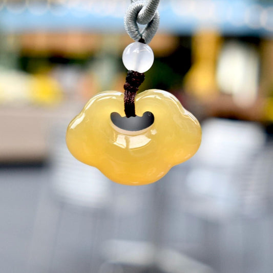 Ruyi Baby Lock Charm Necklace - Yellow Agate 如意寶寶锁